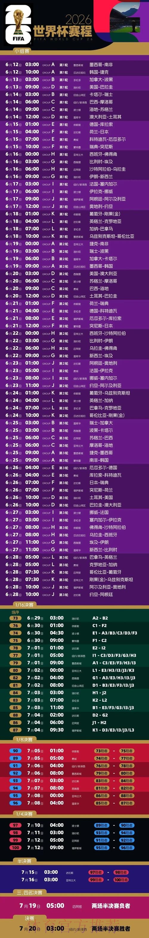 2026世界杯比赛时间高清版比赛时间表免费观看 2026世界杯比赛时间高清版比赛时间表免费观看